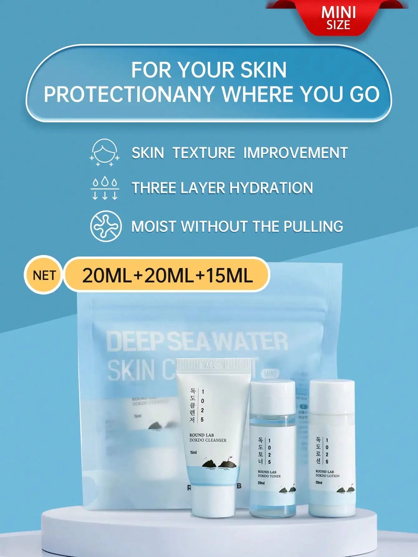 Round Lab 1025 Dokdo Skincare Set – Kit Mini 3 Pasos Piel Acneica