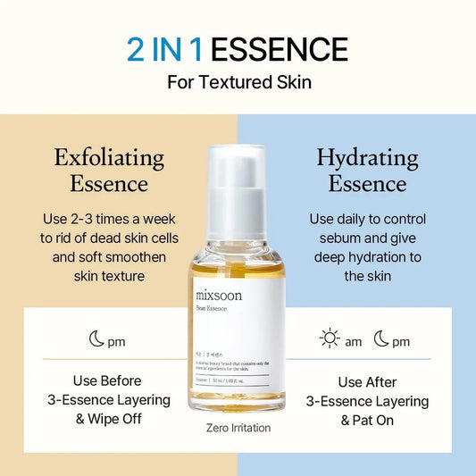 Mixsoon Glow Bean Essence – Esencia Hidratante y Exfoliante Suave